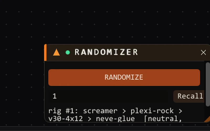 Crosswire Randomizer window recalling a complete patch from its seed